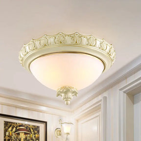 Vintage Opal Frosted Glass Flushmount Ceiling Light In White - 2/3 - Bulb Bowl Style Various Widths