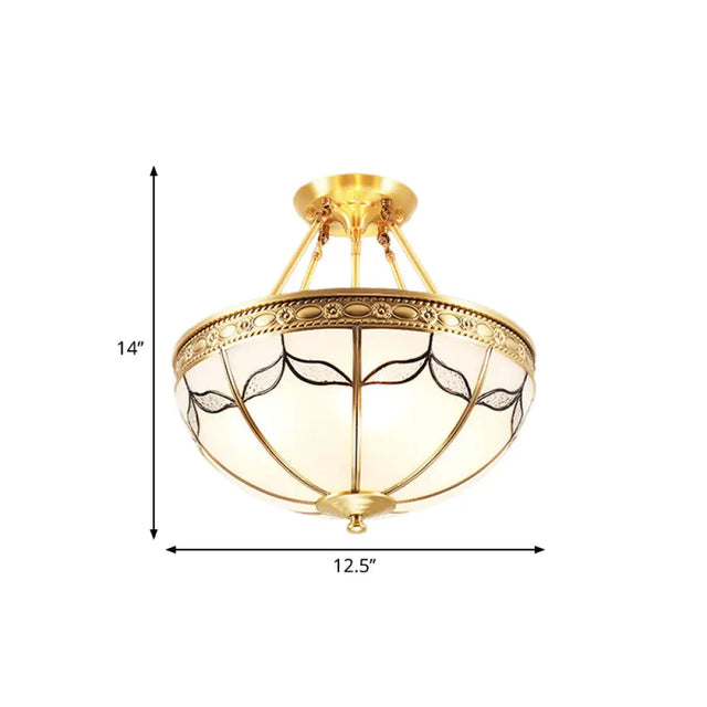 Vintage Opal Glass 4-Light Semi Flush Mount In Brass For Bedroom - 12.5/16 Wide