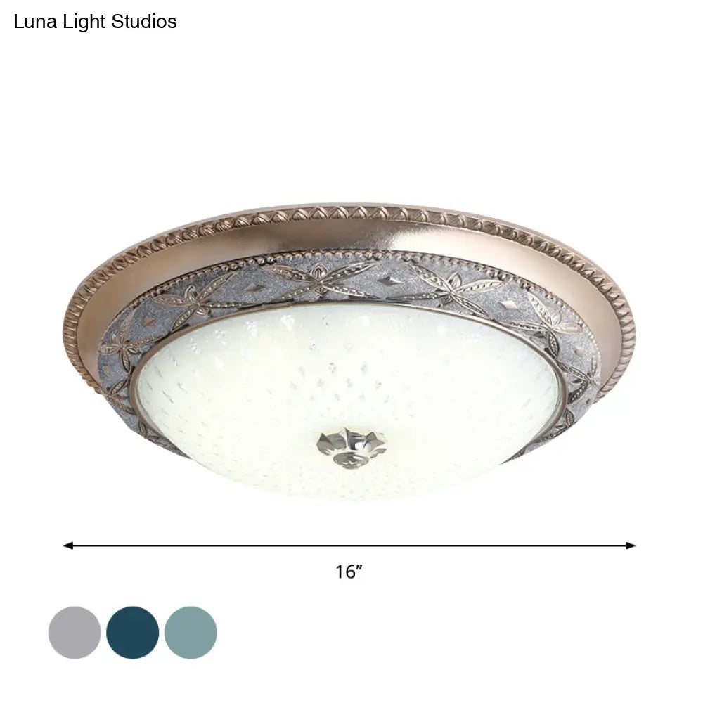 Vintage Opal Glass Bowl Shade Foyer Ceiling Lighting Sky Blue/Green Led Flush Mounted Light Fixture