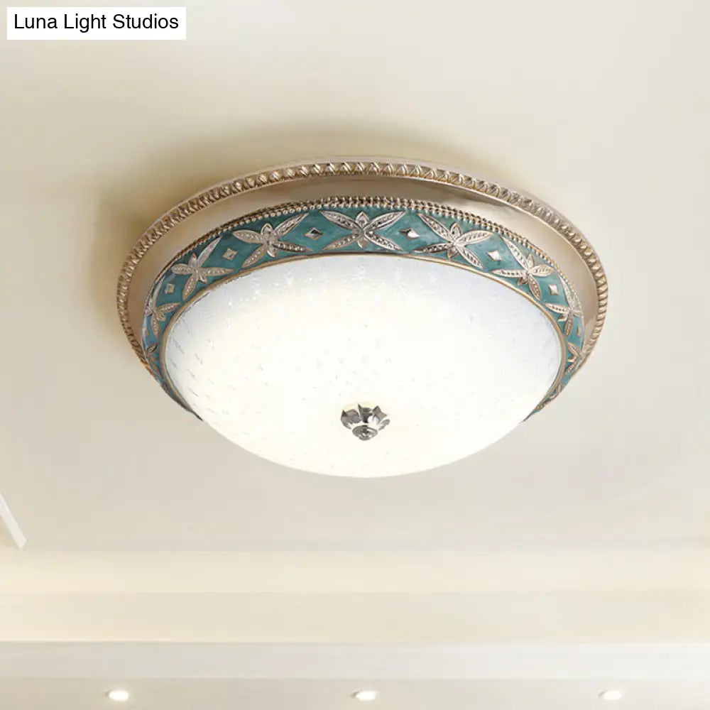 Vintage Opal Glass Bowl Shade Foyer Ceiling Lighting Sky Blue/Green Led Flush Mounted Light Fixture