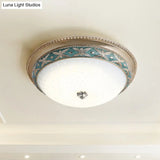 Vintage Opal Glass Bowl Shade Foyer Ceiling Lighting Sky Blue/Green Led Flush Mounted Light Fixture