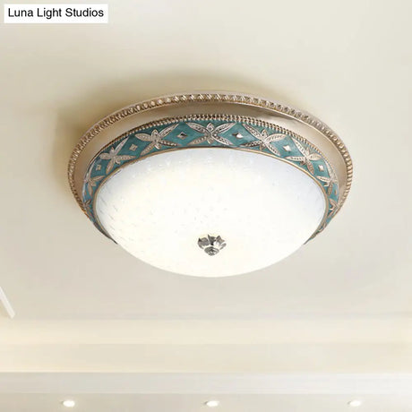 Vintage Opal Glass Bowl Shade Foyer Ceiling Lighting Sky Blue/Green Led Flush Mounted Light Fixture