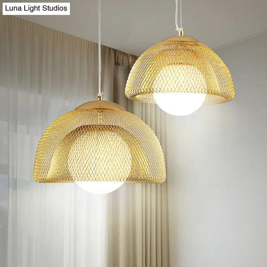 Vintage Opal Matte Glass Globe Pendant Light With Dual Mesh Screen And Gold Finish - 12/16 Wide 1