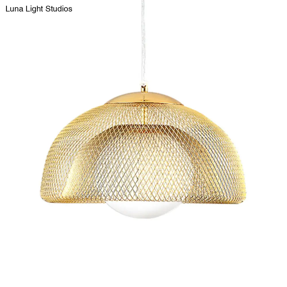 Vintage Opal Matte Glass Globe Pendant Light With Dual Mesh Screen And Gold Finish - 12/16 Wide 1