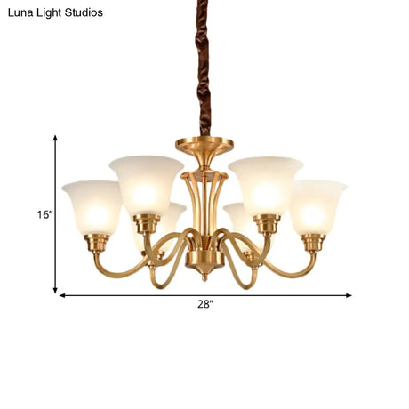 Vintage Opaline Glass Hanging Lamp Kit With 3/5 Bulbs - Brass Finish Down Lighting Pendant For