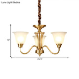 Vintage Opaline Glass Hanging Lamp Kit With 3/5 Bulbs - Brass Finish Down Lighting Pendant For