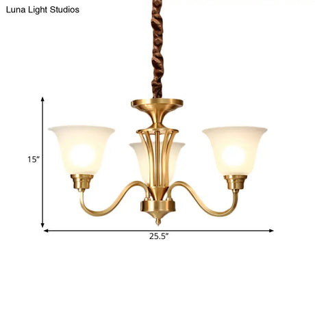 Vintage Opaline Glass Hanging Lamp Kit With 3/5 Bulbs - Brass Finish Down Lighting Pendant For