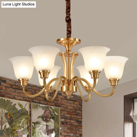 Vintage Opaline Glass Hanging Lamp Kit With 3/5 Bulbs - Brass Finish Down Lighting Pendant For