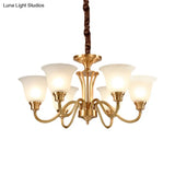 Vintage Opaline Glass Hanging Lamp Kit With 3/5 Bulbs - Brass Finish Down Lighting Pendant For