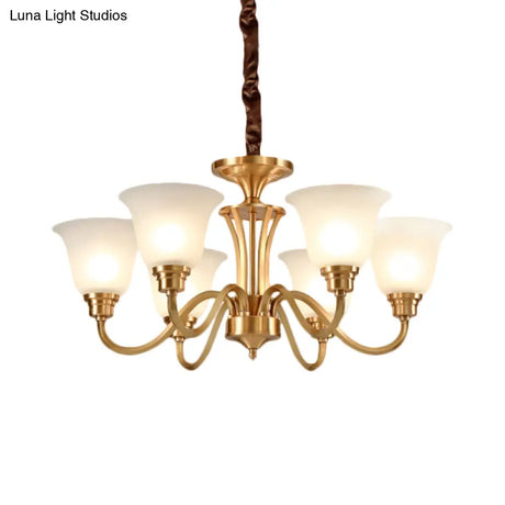Vintage Opaline Glass Hanging Lamp Kit With 3/5 Bulbs - Brass Finish Down Lighting Pendant For