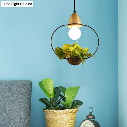 Vintage Open Cage Pendant Light With Flower Pot In Black/White - 8.5/11