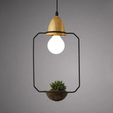 Vintage Open Cage Suspension Light - Stylish 8.5’/11’ Wide Metallic Pendant With Flower Pot