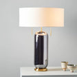Vintage Oval Mirrored Glass Night Lamp With Round Fabric Shade - White