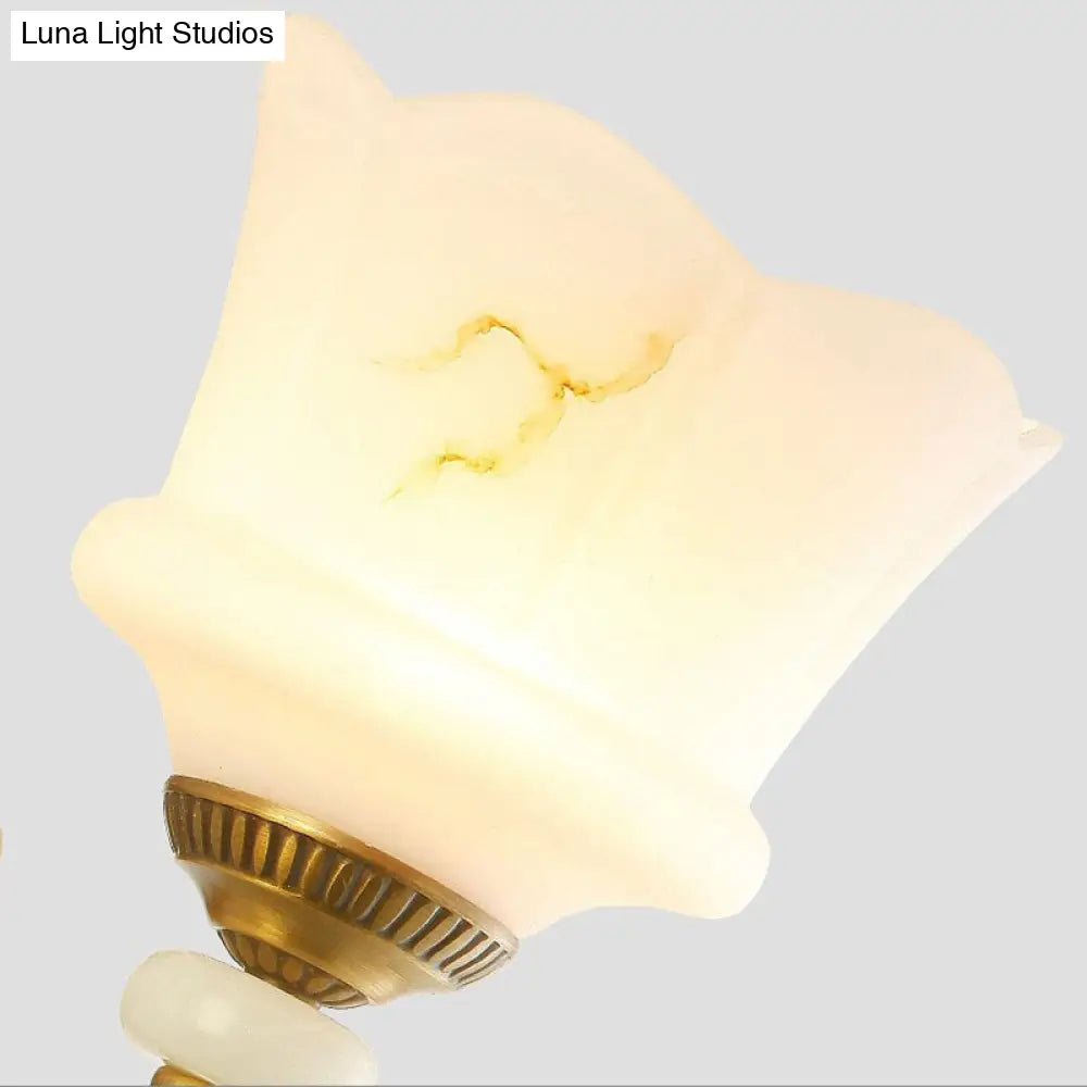 Vintage Petal Sconce Light Fixture - Opal Glass Wall Lamp In Brass For Bedroom