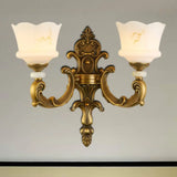 Vintage Petal Sconce Light Fixture - Opal Glass Wall Lamp In Brass For Bedroom 2 /