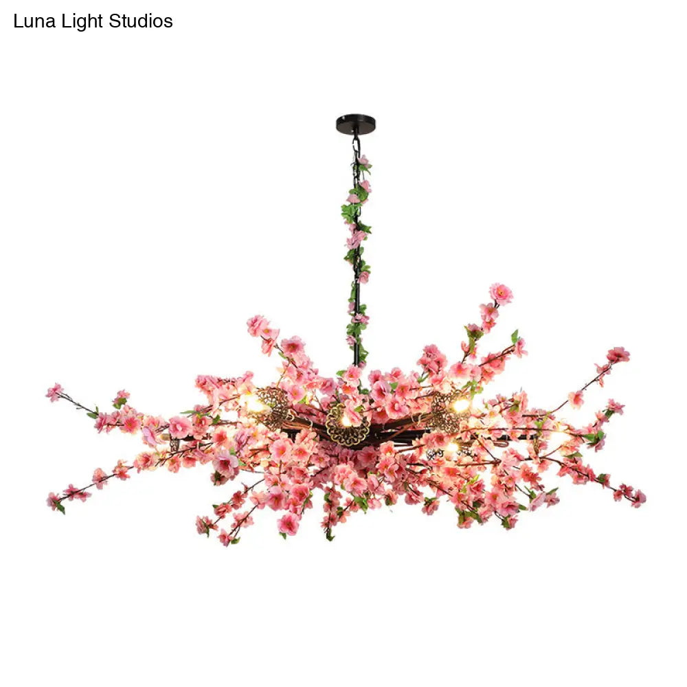 Vintage Pink Sputnik Chandelier With 12 Iron Led Lights And Flower Decor