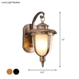 Vintage Porch Wall Lantern With Milk Frosted Glass Shade - Small/Large Black/Brass Options