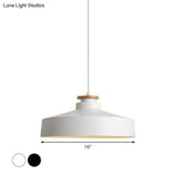 Vintage Pot Lid Shaped Pendant Light Fixture For Dining Room Ceiling - Black/White Metal 1-Light