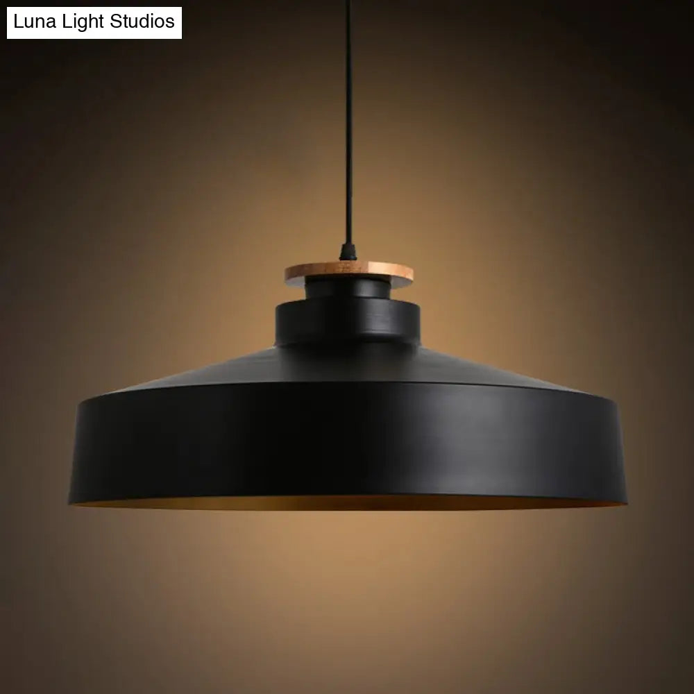 Vintage Pot Lid Shaped Pendant Light Fixture For Dining Room Ceiling - Black/White Metal 1-Light