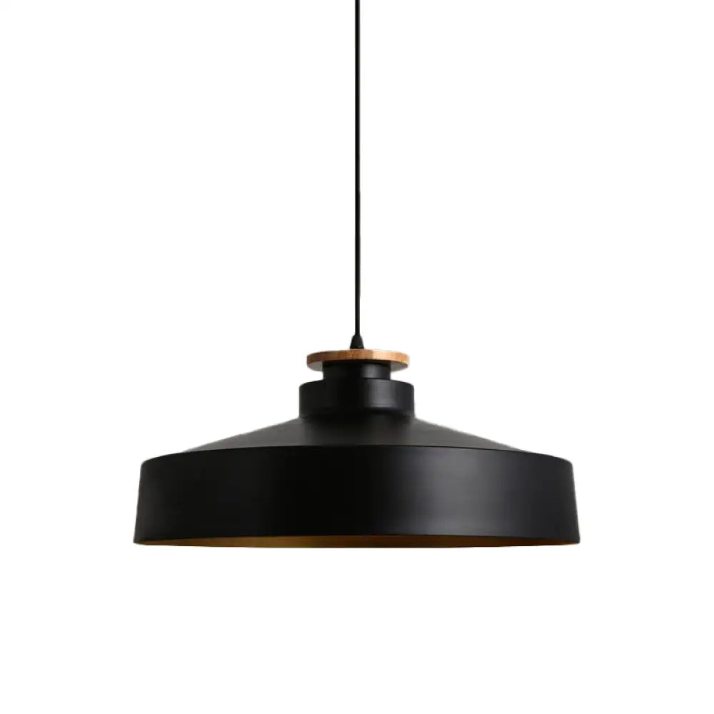 Vintage Pot Lid Shaped Pendant Light Fixture For Dining Room Ceiling - Black/White Metal 1-Light