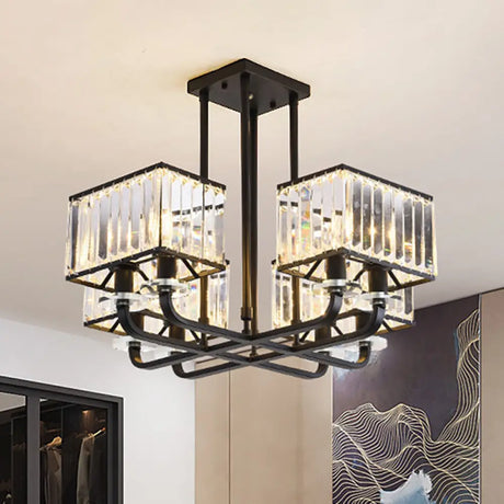 Vintage Prismatic Crystal Chandelier - 6/8 Lights Black Hanging Light For Living Room 8 /