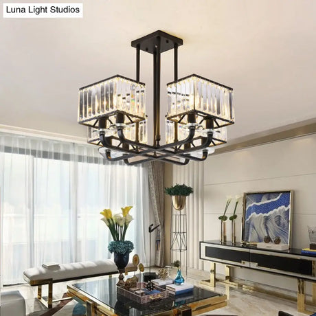 Vintage Prismatic Crystal Chandelier - 6/8 Lights Black Hanging Light For Living Room