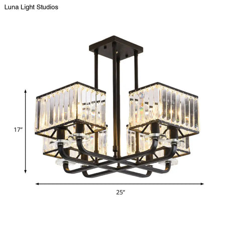 Vintage Prismatic Crystal Chandelier - 6/8 Lights Black Hanging Light For Living Room