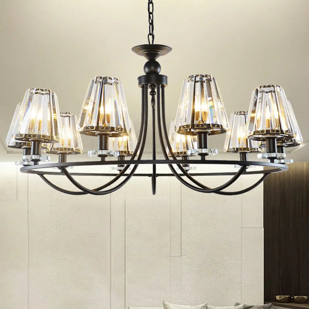 Vintage Prismatic Crystal Tapered Chandelier With Black Hanging Ceiling Light - 4/6/8 Lights 10 /