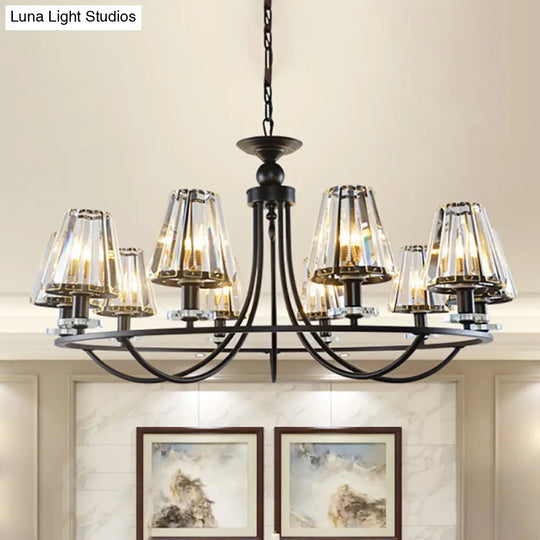 Vintage Prismatic Crystal Tapered Chandelier With Black Hanging Ceiling Light - 4/6/8 Lights