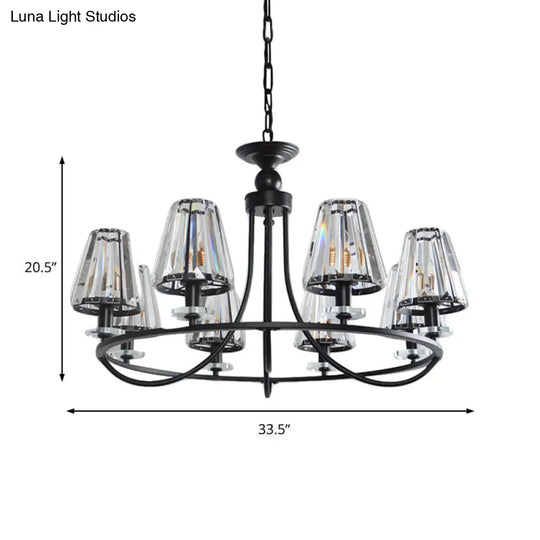 Vintage Prismatic Crystal Chandelier: Tapered Design 4/6/8 Lights Black Hanging Ceiling Light