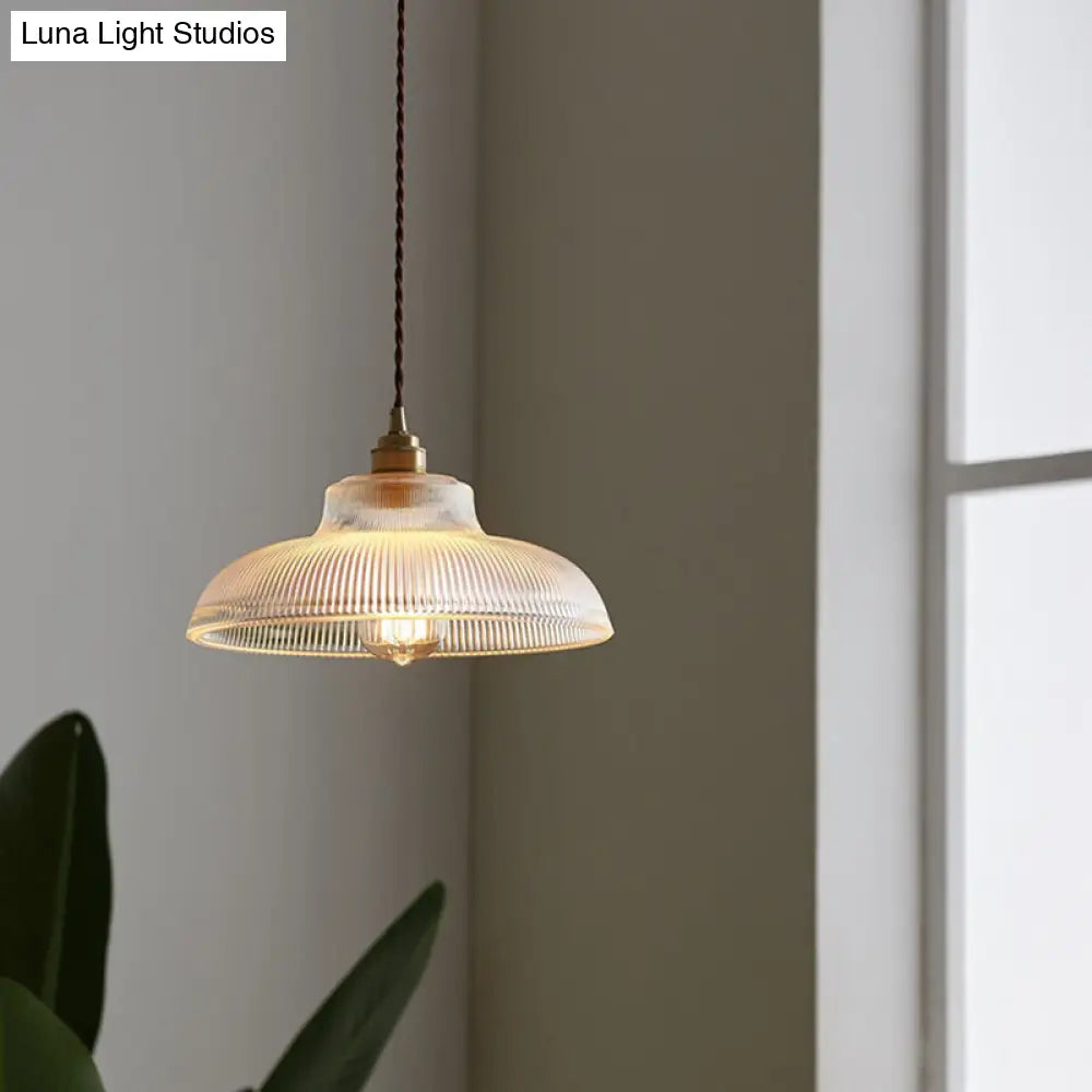 Vintage Industrial Prismatic Glass Dome Pendant Lamp - 1 Light Hanging Fixture For Living Room