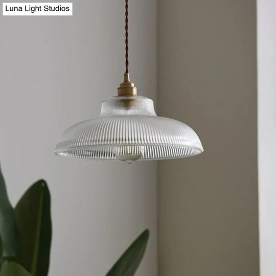 Vintage Industrial Prismatic Glass Dome Pendant Lamp - 1 Light Hanging Fixture For Living Room