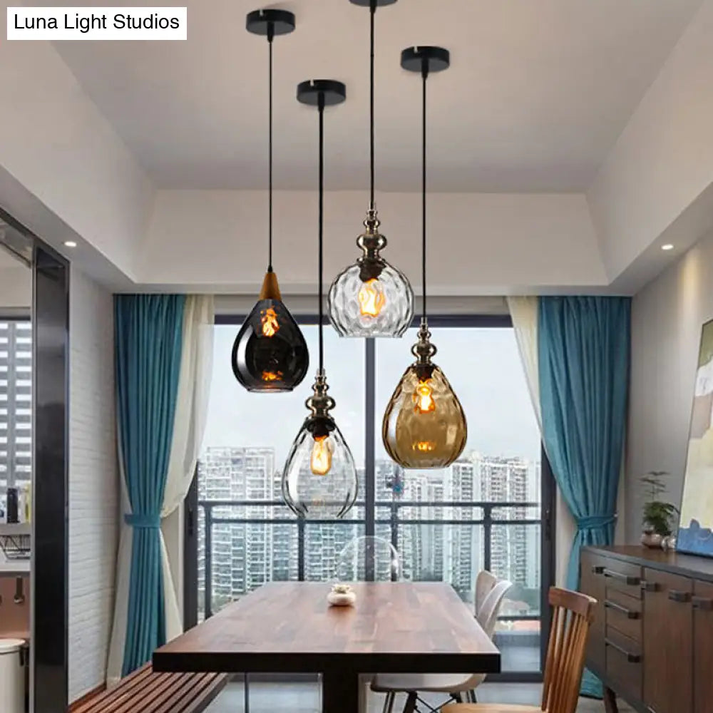 Vintage Raindrop Glass Pendant Lamp With Amber/Clear/Smoke Grey Shades And Flexible Arm Clear