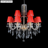 Vintage Red Cone Chandelier With Crystal Accents - 12 Head Bedroom Ceiling Lamp