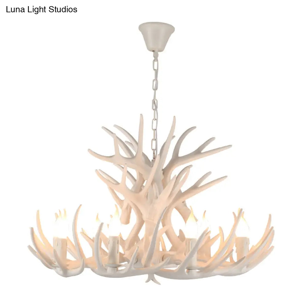 Vintage Resin Chandelier - Retro Dining Pendant Light Fixture In Deer Horn Shape