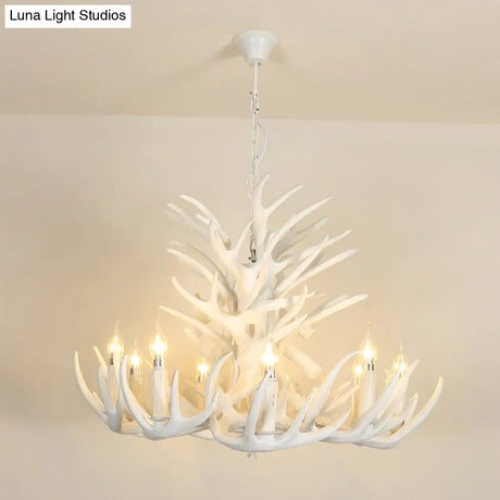 Vintage Resin Chandelier - Retro Dining Pendant Light Fixture In Deer Horn Shape