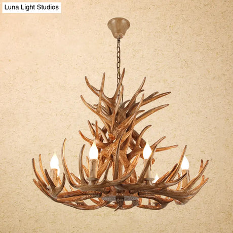 Vintage Resin Chandelier - Retro Dining Pendant Light Fixture In Deer Horn Shape