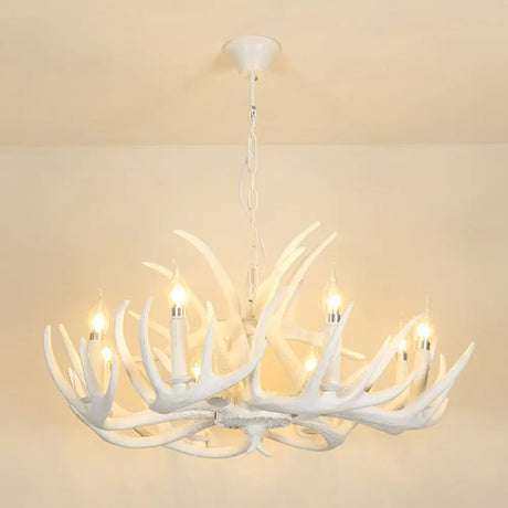Vintage Resin Chandelier - Retro Dining Pendant Light Fixture In Deer Horn Shape 8 / White