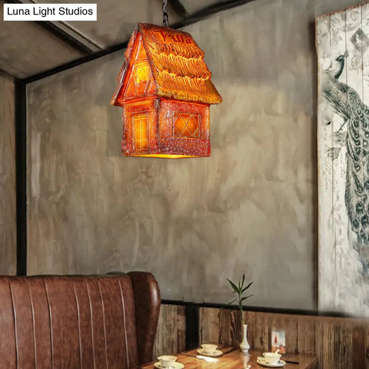 Vintage Hanging Ceiling Light With House Shade Resin - Brown/Pink Pendant Lighting For Dining Room