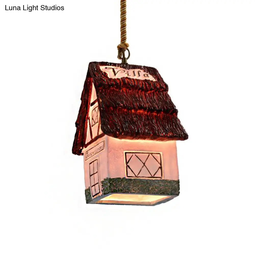 Vintage Hanging Ceiling Light With House Shade Resin - Brown/Pink Pendant Lighting For Dining Room