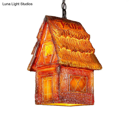 Vintage Hanging Ceiling Light With House Shade Resin - Brown/Pink Pendant Lighting For Dining Room