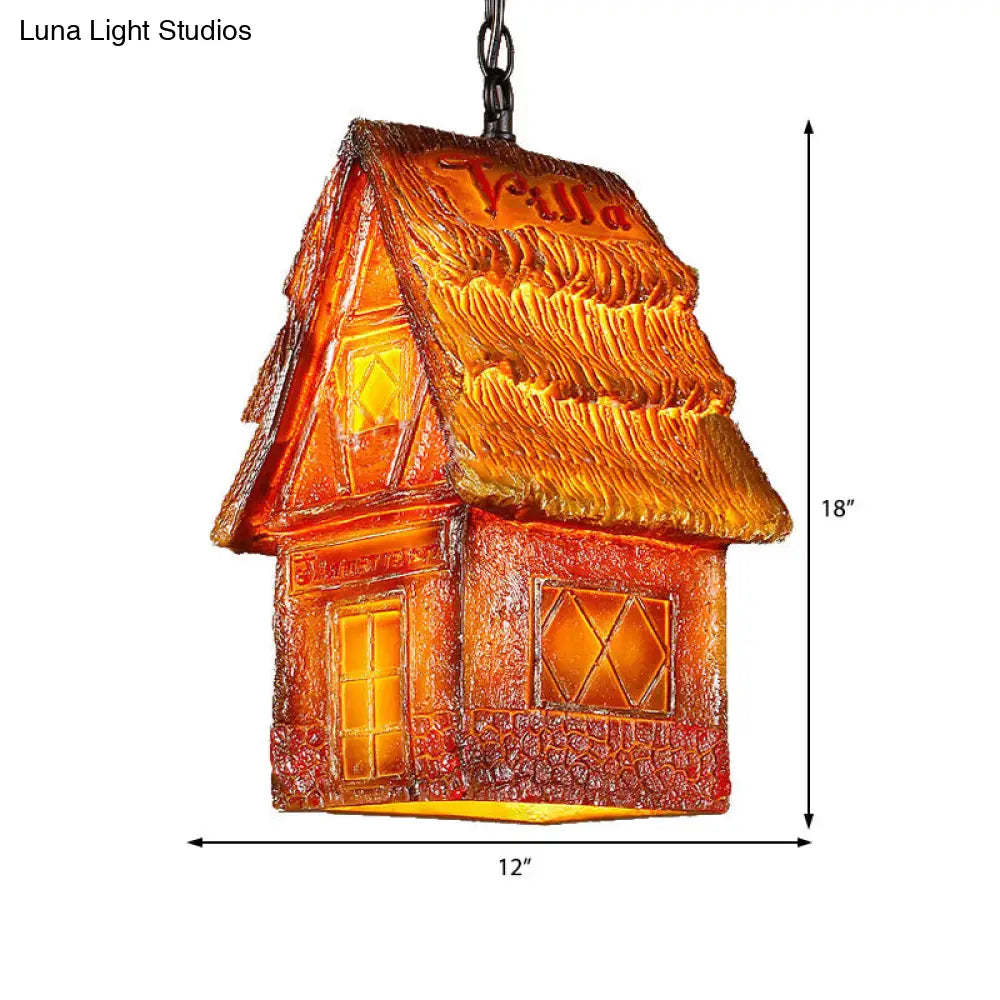 Vintage Hanging Ceiling Light With House Shade Resin - Brown/Pink Pendant Lighting For Dining Room