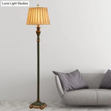 Vintage Resin Pewter Floor Lamp With Urn-Shaped Base 1-Light & Pleated Conical Shade