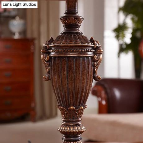 Vintage Resin Red Brown Font Reading Light Table Lamp For Living Room - Paneled Bell Shade Design