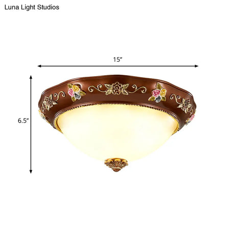 Vintage Resin Tapered Bedroom Flush Mount Ceiling Lamp - Red Brown 3 - Light 11’/15’/19’ Wide