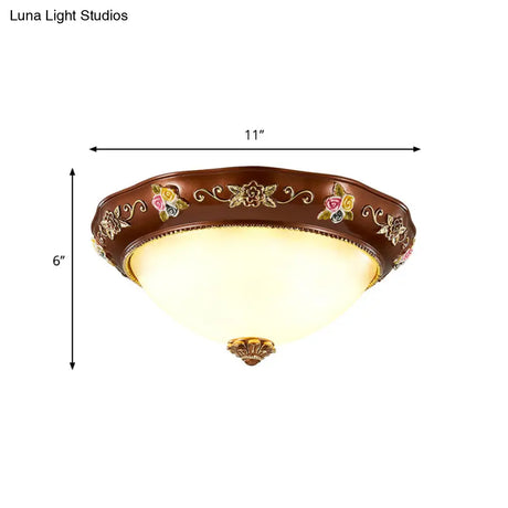 Vintage Resin Tapered Bedroom Flush Mount Ceiling Lamp - Red Brown 3 - Light 11’/15’/19’ Wide