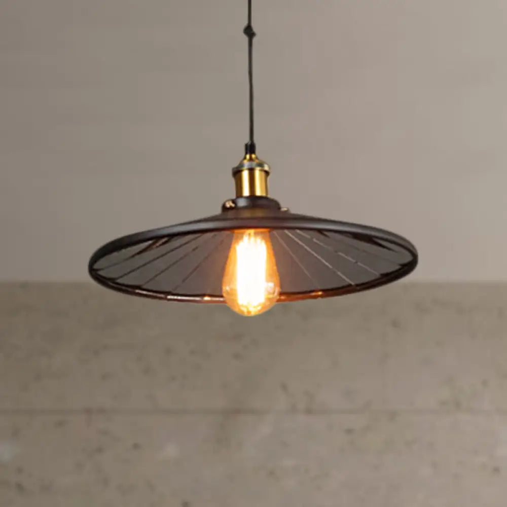 Vintage Retro Black Metal Suspension Lamp With Conic Shade - Pulley Ceiling Fixture