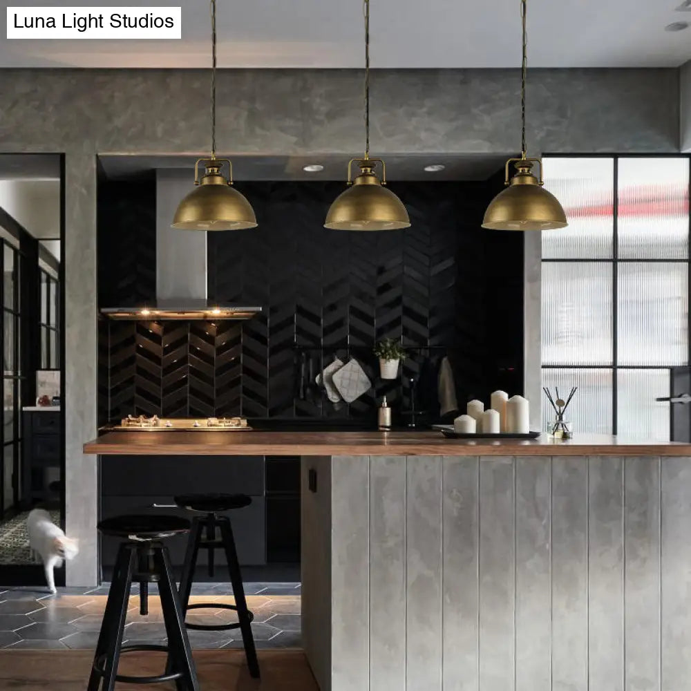 Vintage Retro Brass Pendant Lamp With Handle - Brushed Domed Style 1-Light Suspension For Kitchen