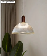 Vintage Ribbed Glass Bowl Pendant Light For Restaurants