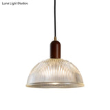 Vintage Ribbed Glass Bowl Pendant Light For Restaurants
